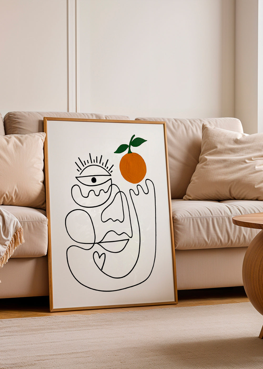 Lineær ansigtsillustration med appelsin