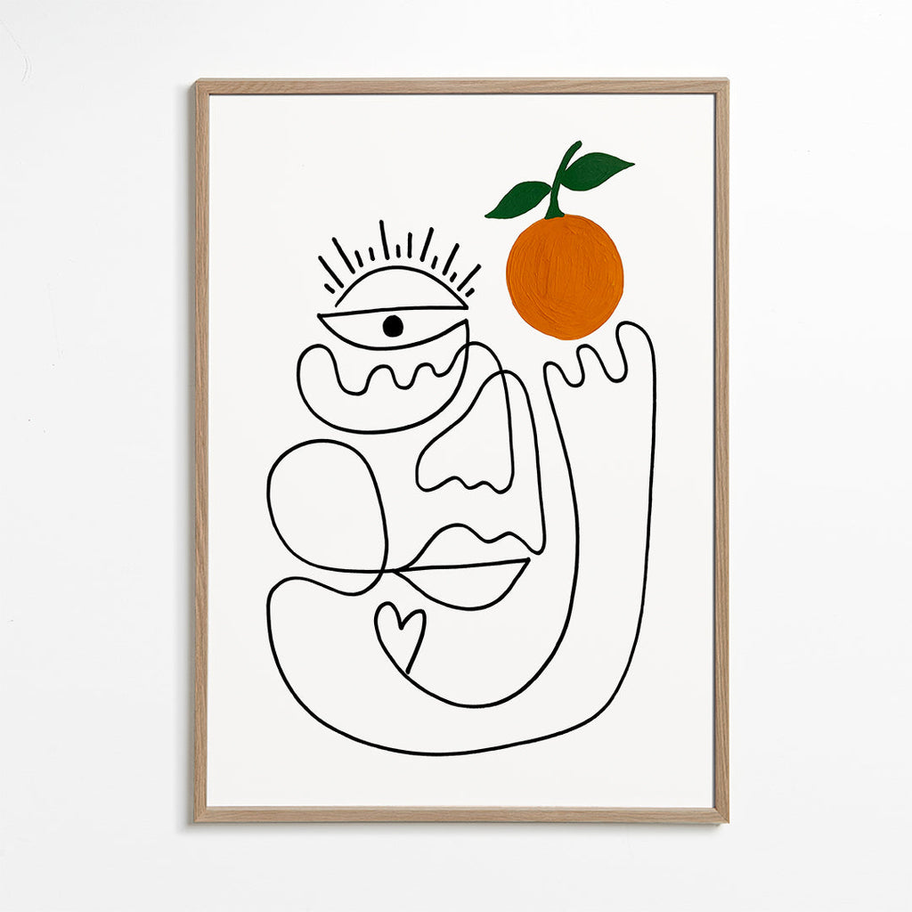 Lineær ansigtsillustration med appelsin