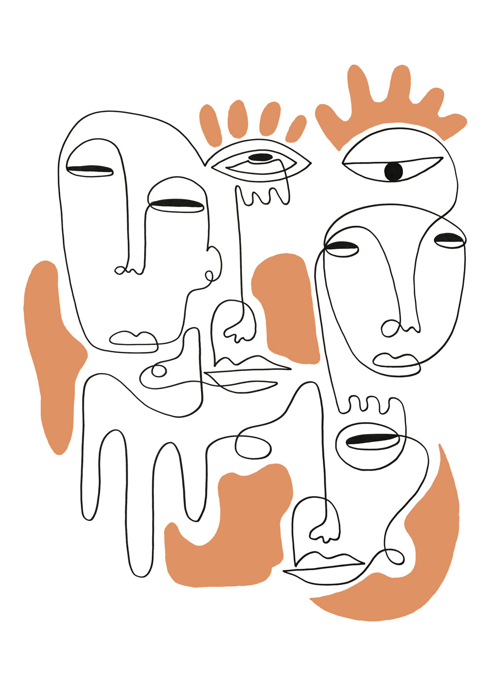 Illustration lineære ansigter i kontinuerlig streg