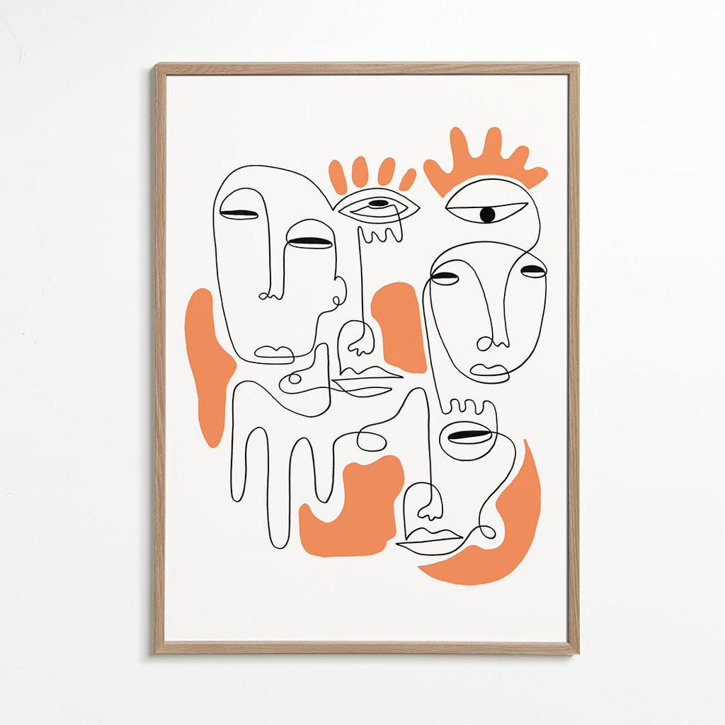 Illustration lineære ansigter i kontinuerlig streg