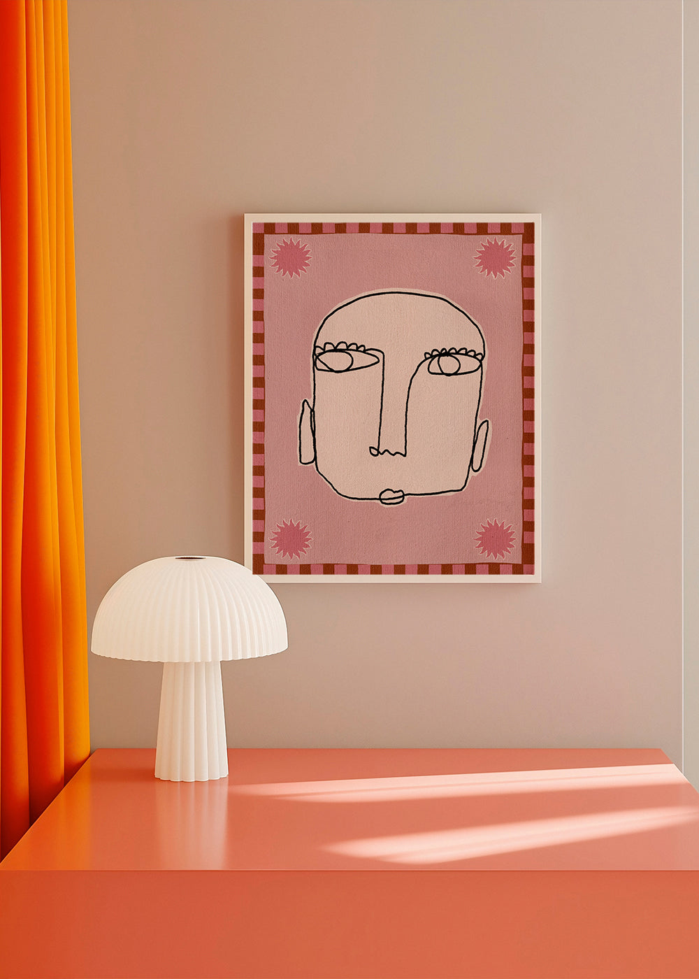 Lineær ansigtsillustration i rosa