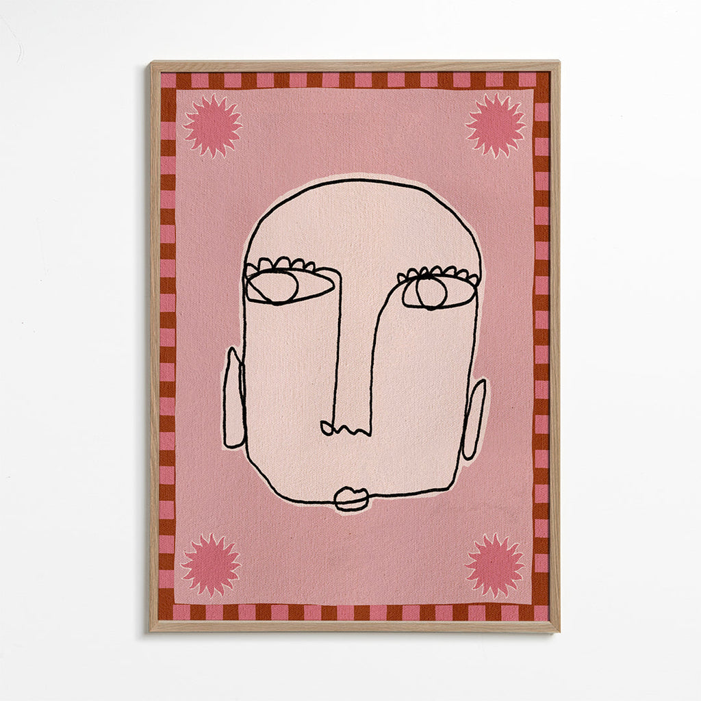 Lineær ansigtsillustration i rosa