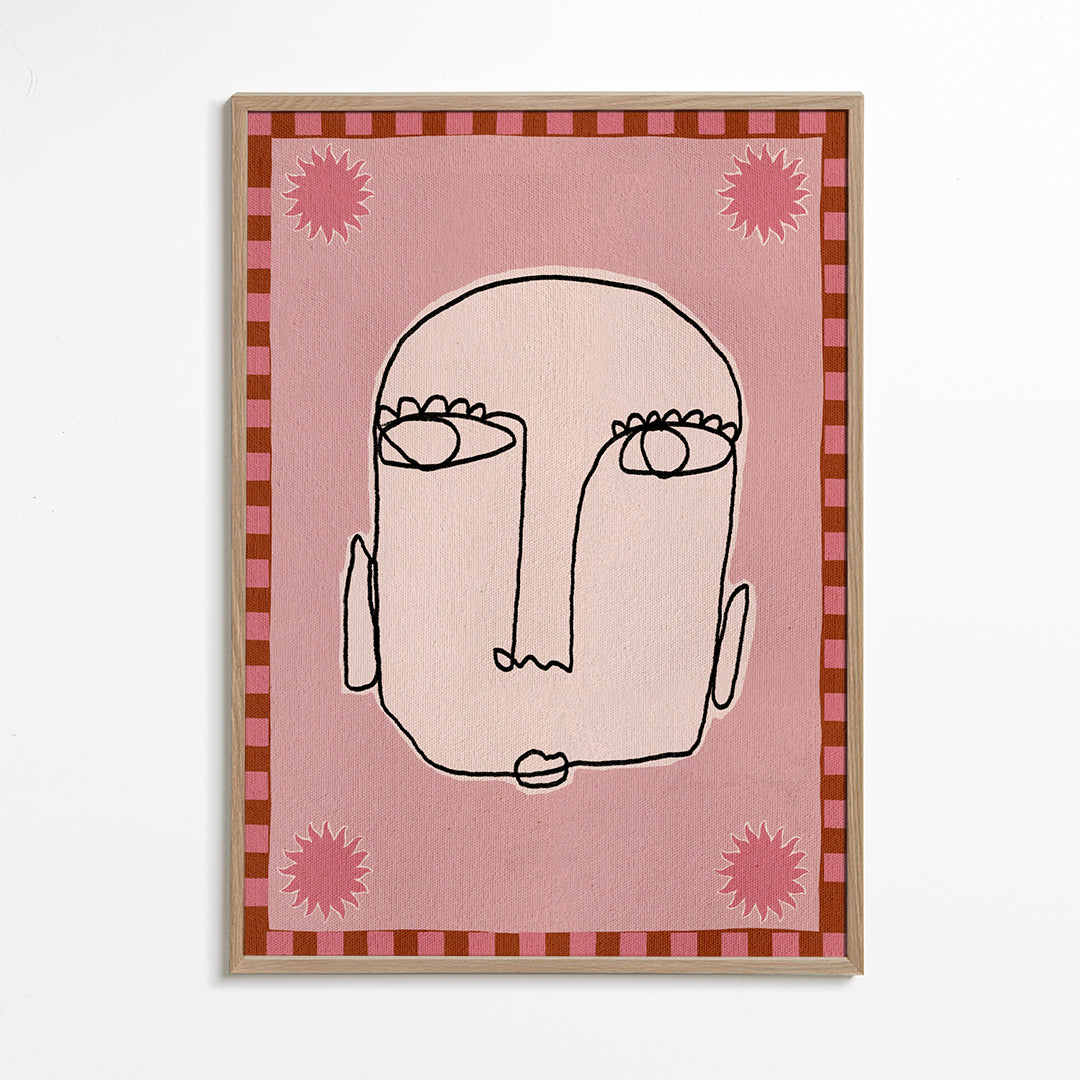 Lineær ansigtsillustration i rosa
