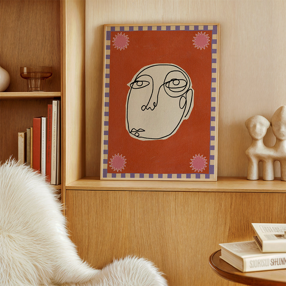 Illustration: lineært ansigt på terrakotta