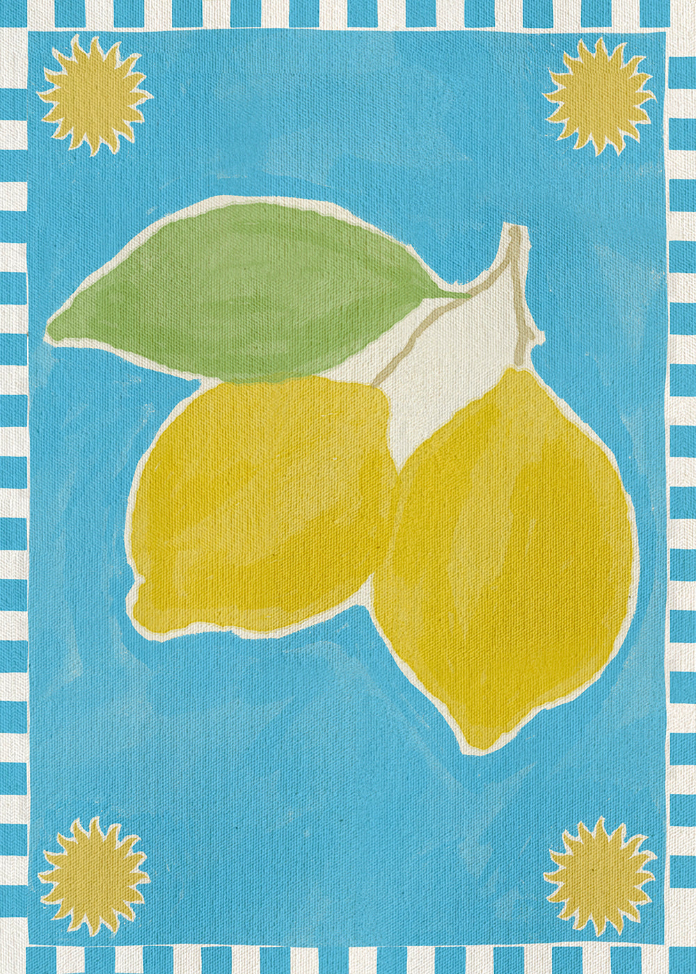 Køkkenkunst med citroner på blåt bånd