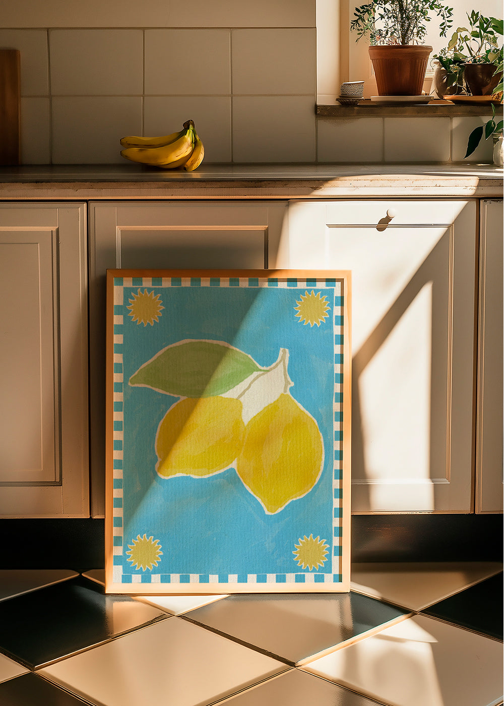 Køkkenkunst med citroner på blåt bånd