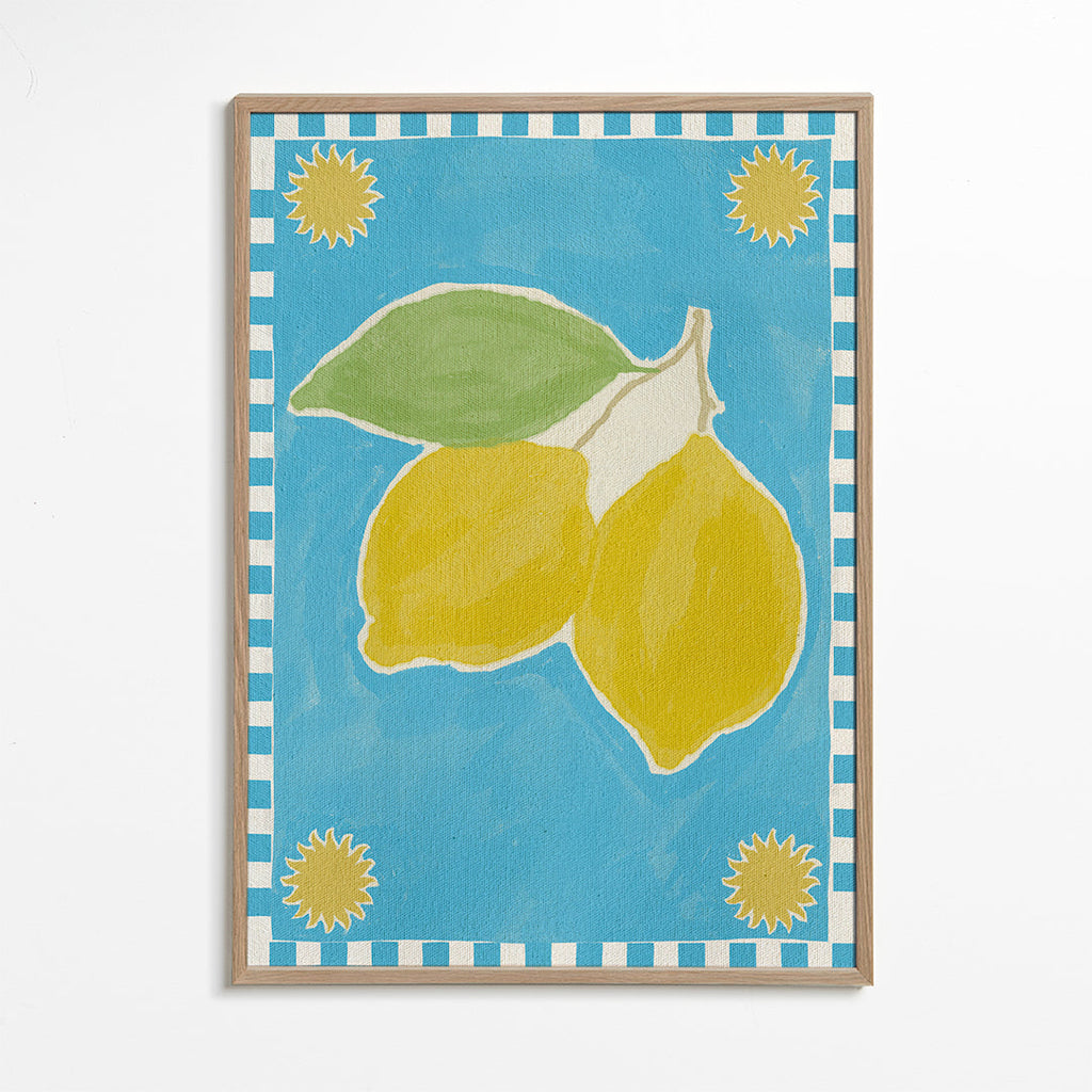 Køkkenkunst med citroner på blåt bånd