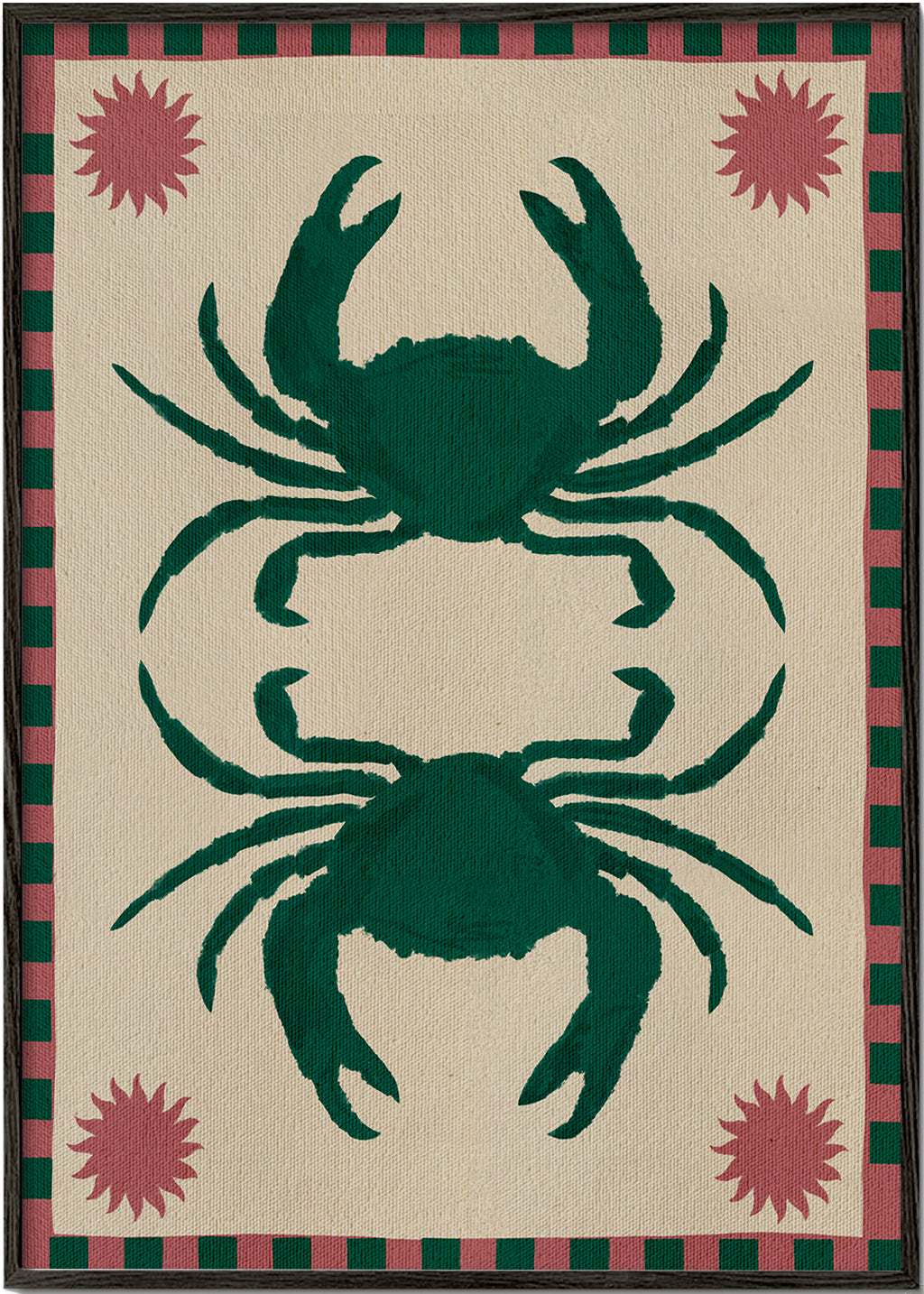 Køkkenkunst med spejlede grønne krabber