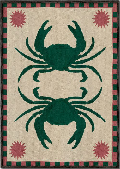 Køkkenkunst med spejlede grønne krabber