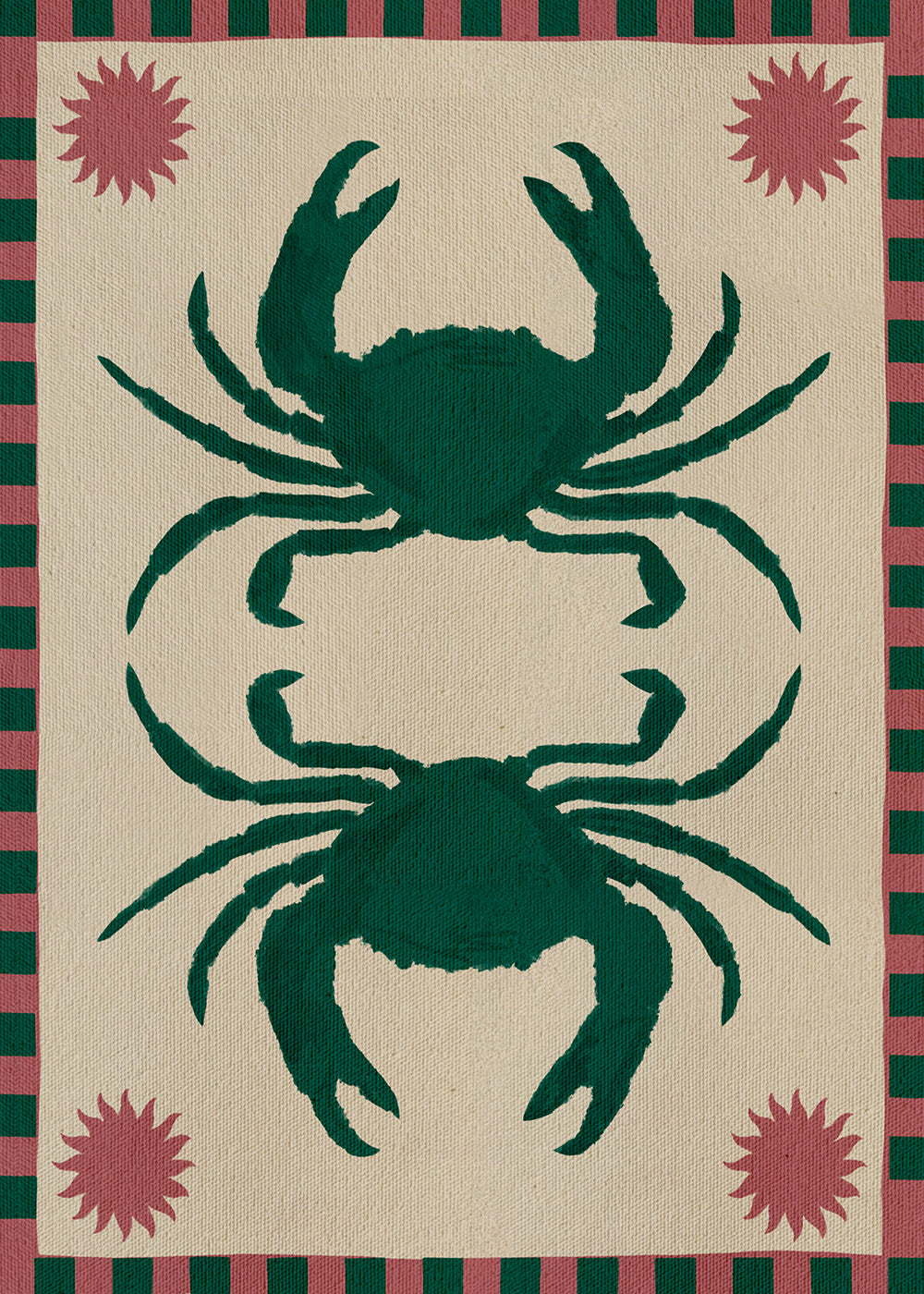 Køkkenkunst med spejlede grønne krabber