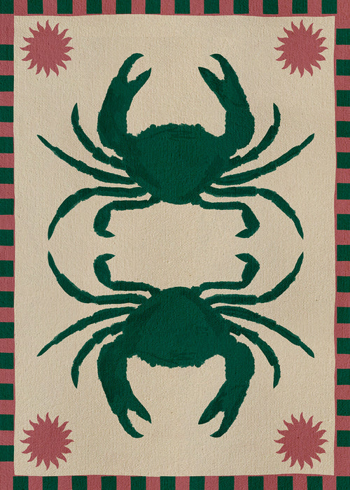 Køkkenkunst med spejlede grønne krabber