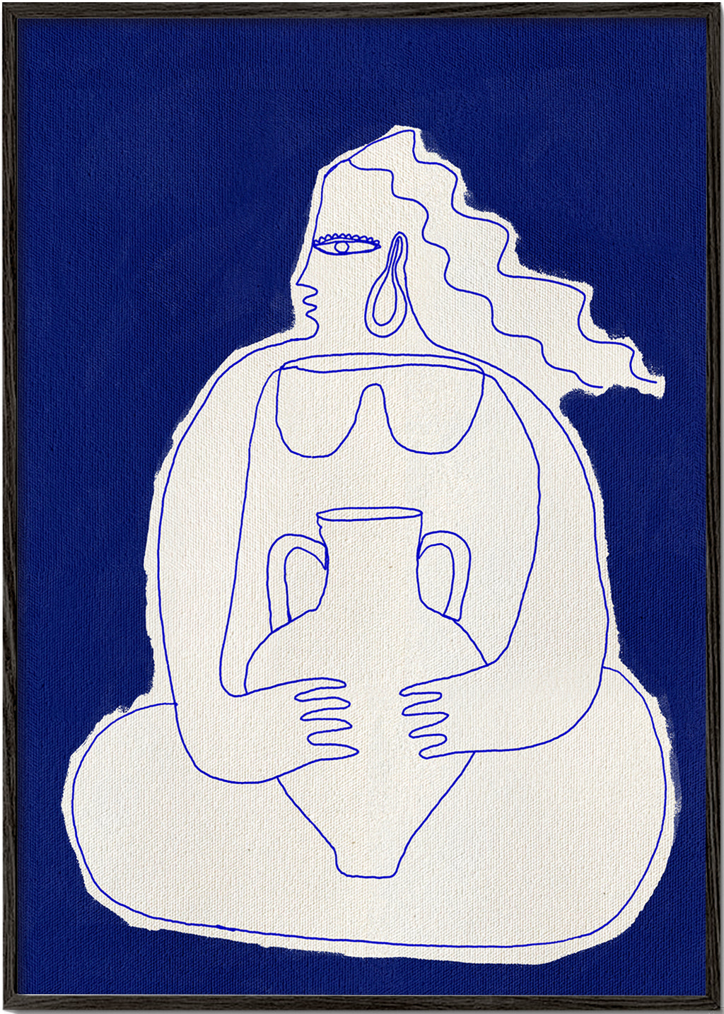 Illustration af figur med urne på blå baggrund