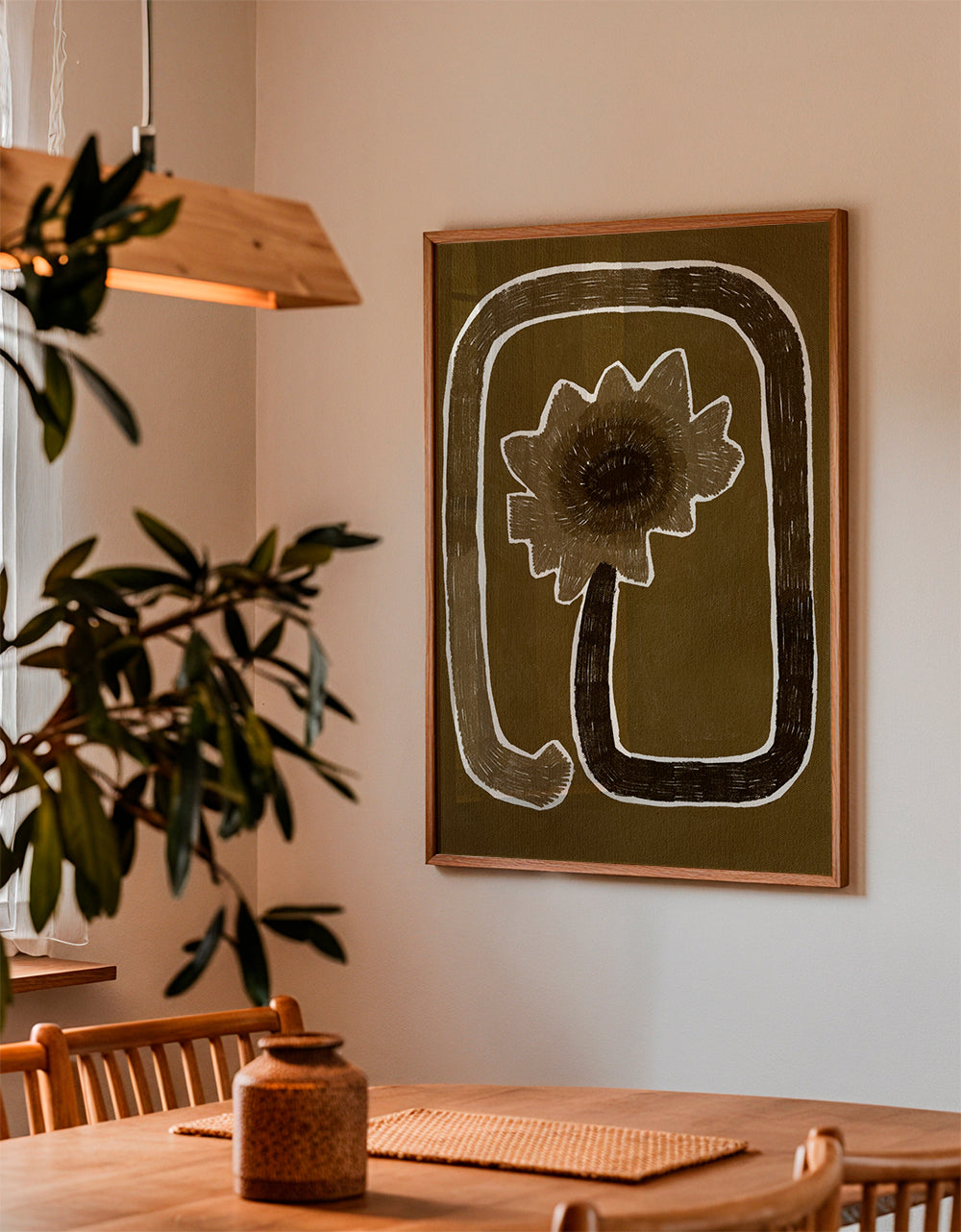 Botanisk plakat med styliseret blomst