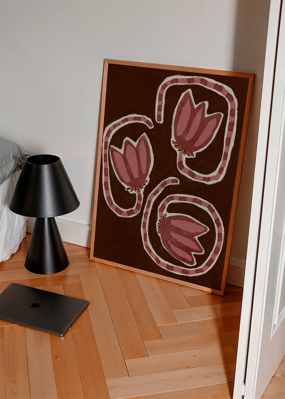 Botanisk plakat med styliserede tulipaner