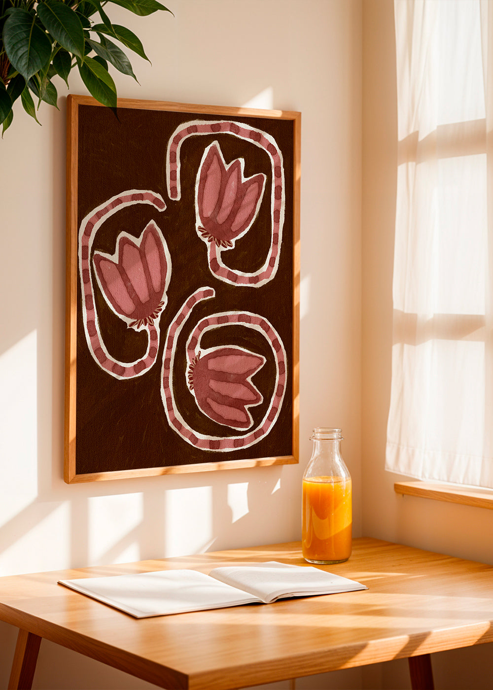 Botanisk plakat med styliserede tulipaner