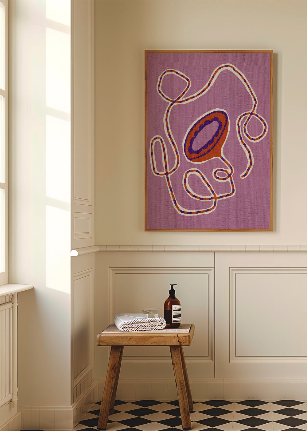 Botanisk plakat med abstrakt lilla blomst