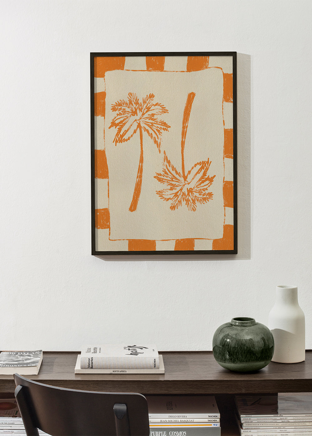 Botanisk plakat med orange palmer
