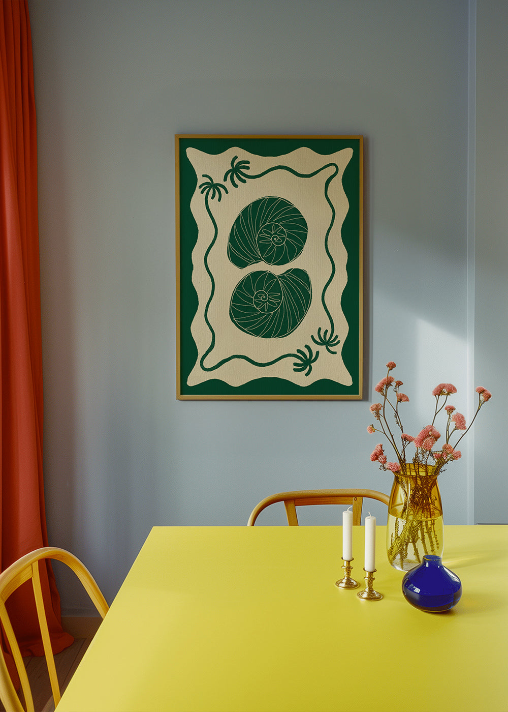 Botanisk plakat med grønne skaller