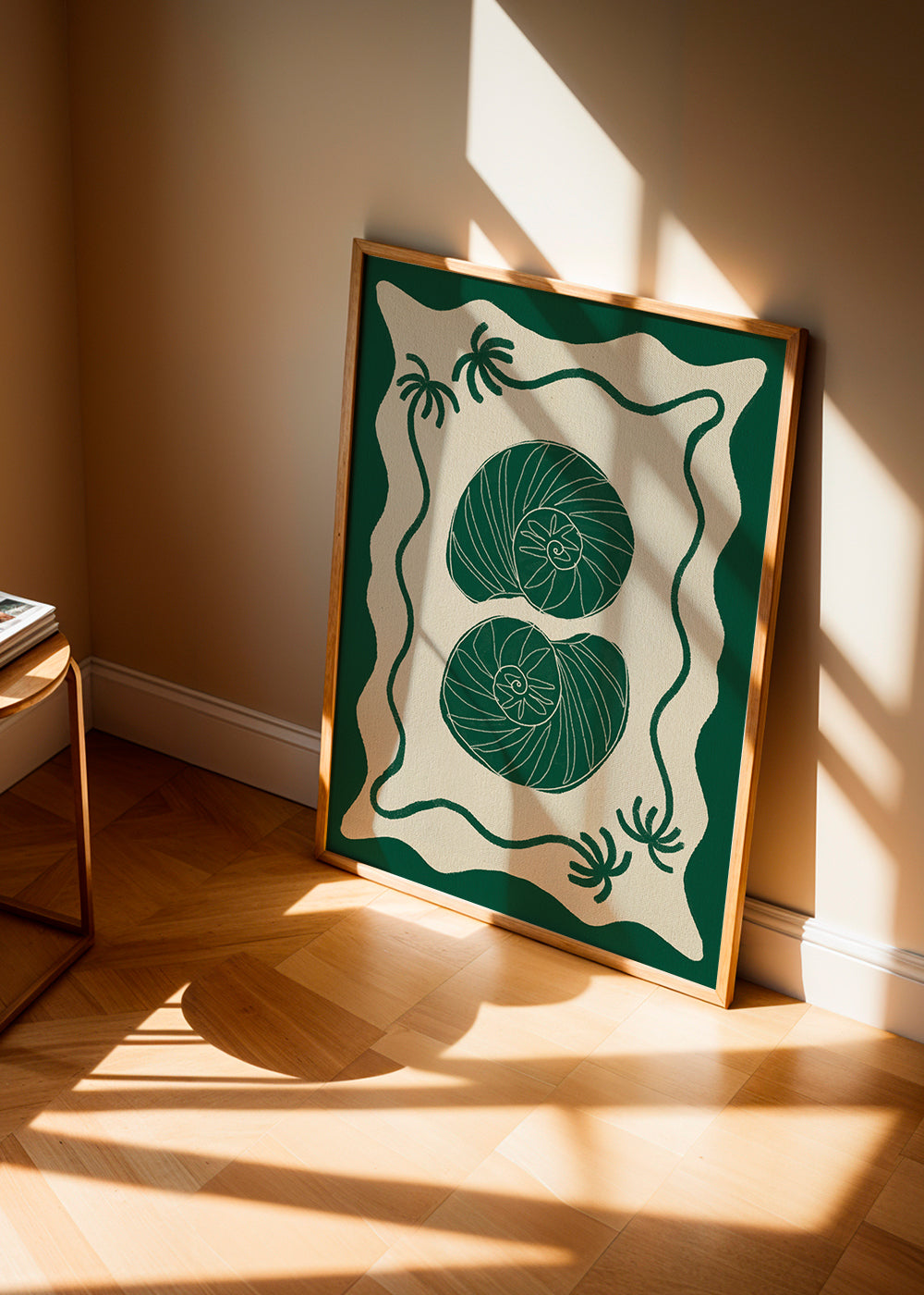 Botanisk plakat med grønne skaller