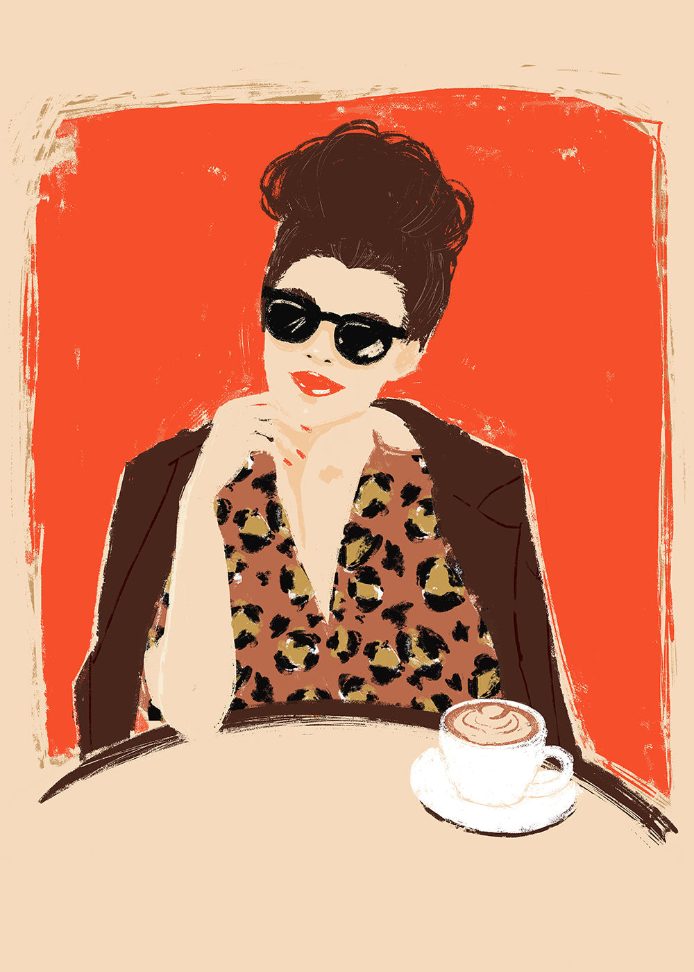 Køkkenkunst: kvinde på café med leopardmønster
