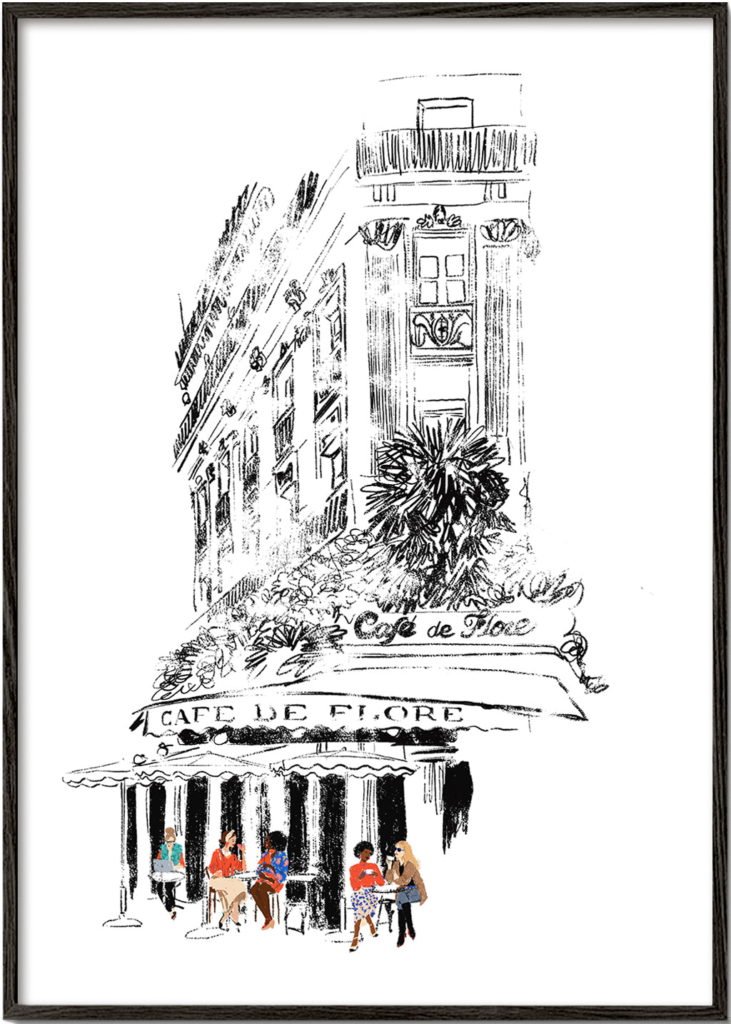 Køkkenkunst: Parisisk café-illustration på facade