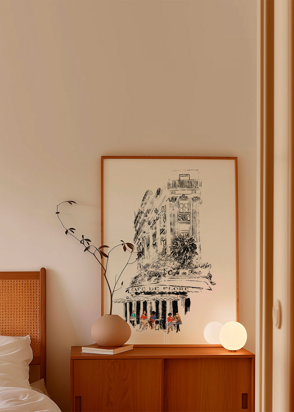 Køkkenkunst: Parisisk café-illustration på facade