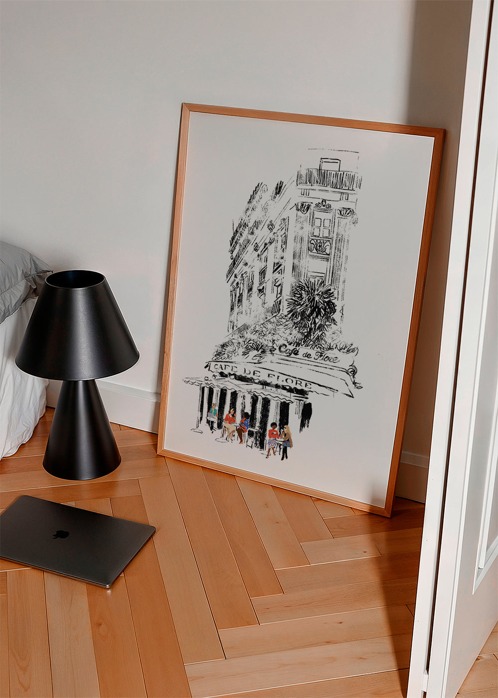 Køkkenkunst: Parisisk café-illustration på facade