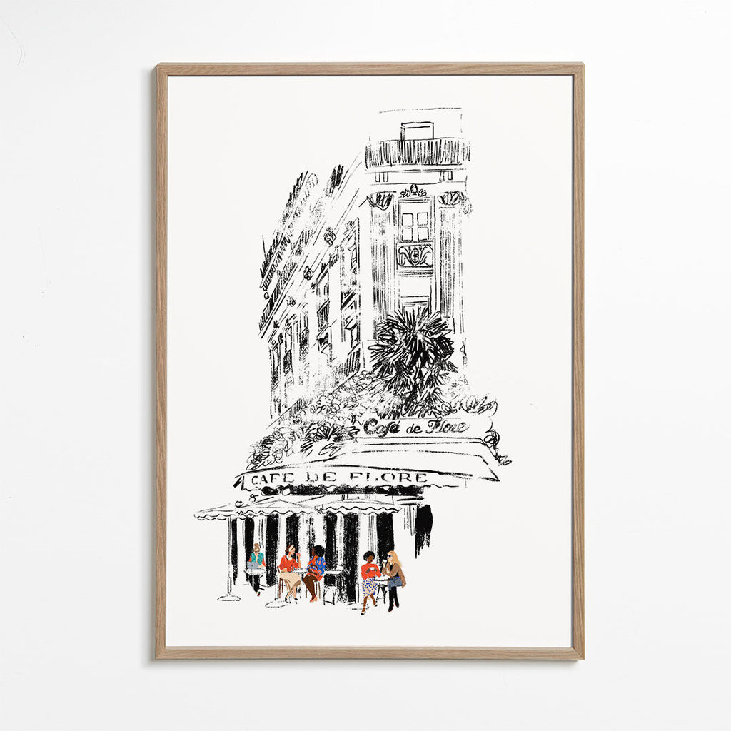 Køkkenkunst: Parisisk café-illustration på facade