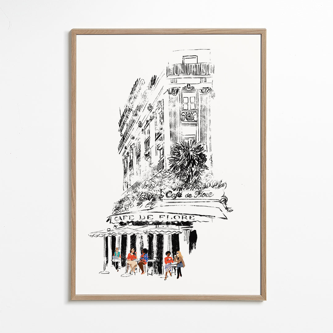 Køkkenkunst: Parisisk café-illustration på facade