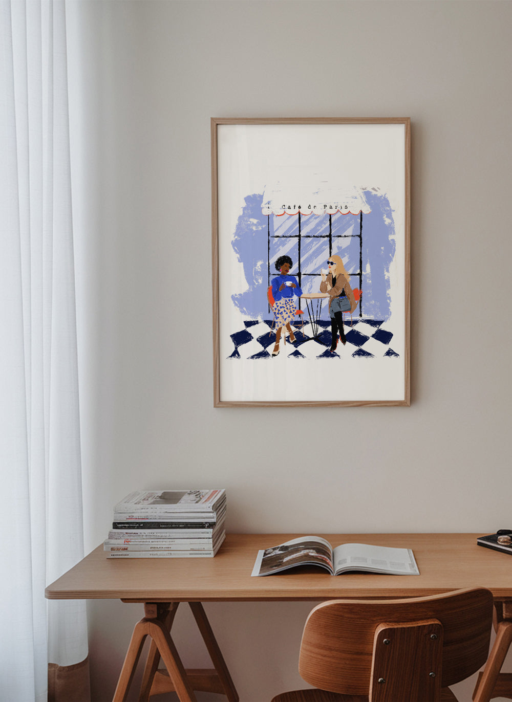 Køkkenkunst med caféscene mellem veninder