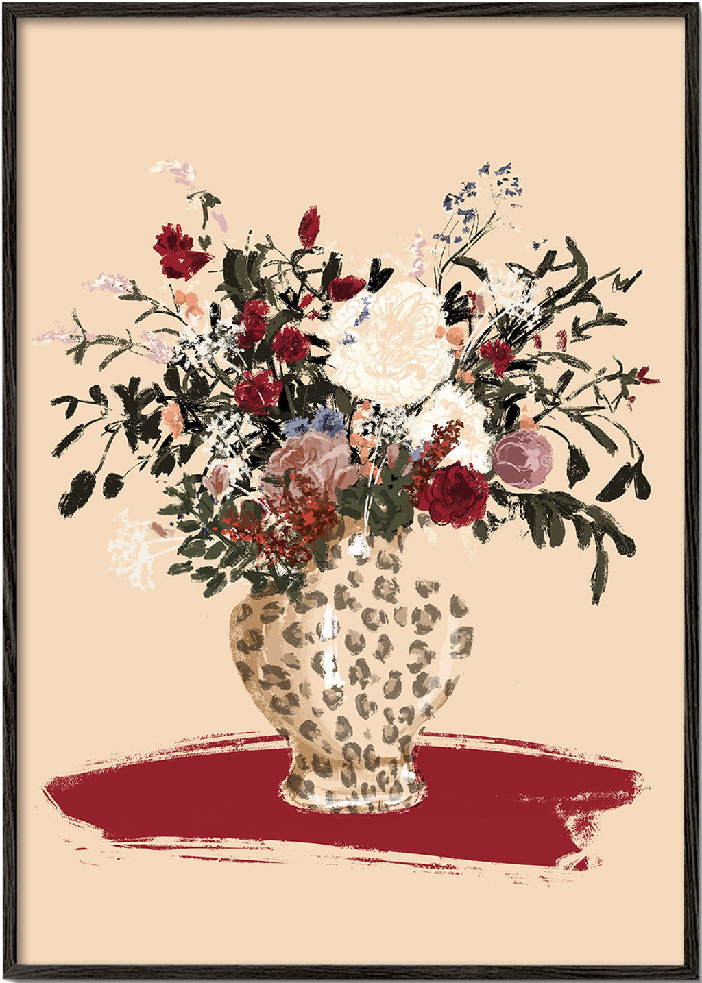 Botanisk plakat: leopardvase med farverigt buket