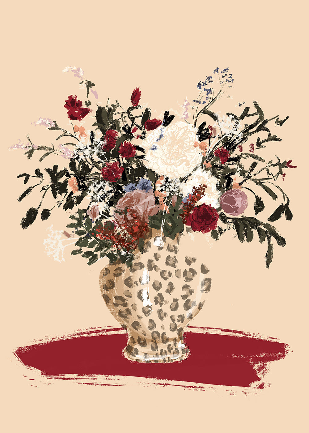 Botanisk plakat: leopardvase med farverigt buket