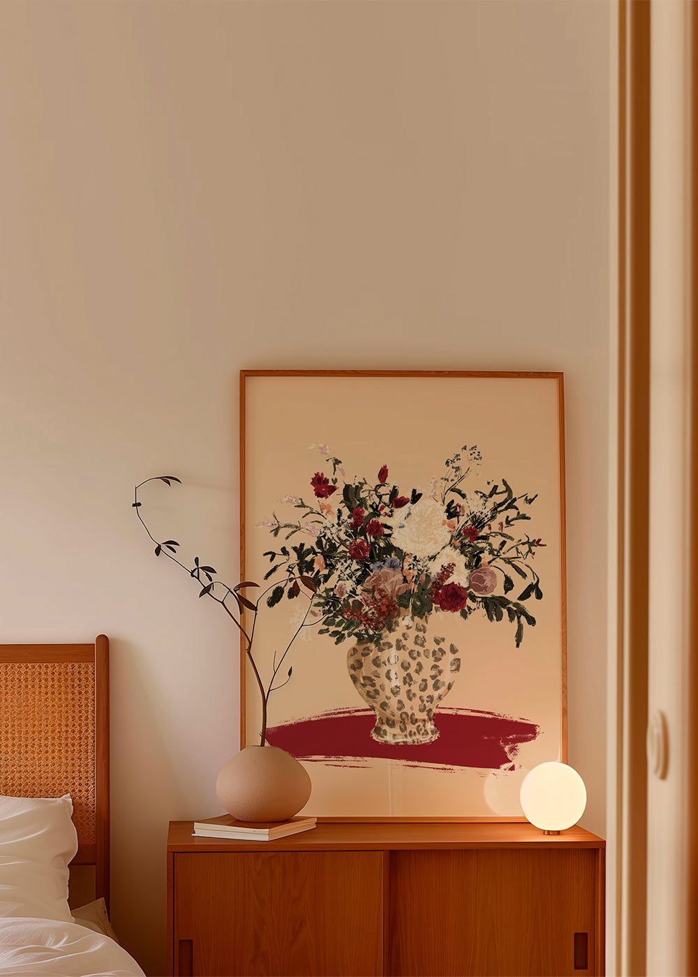 Botanisk plakat: leopardvase med farverigt buket
