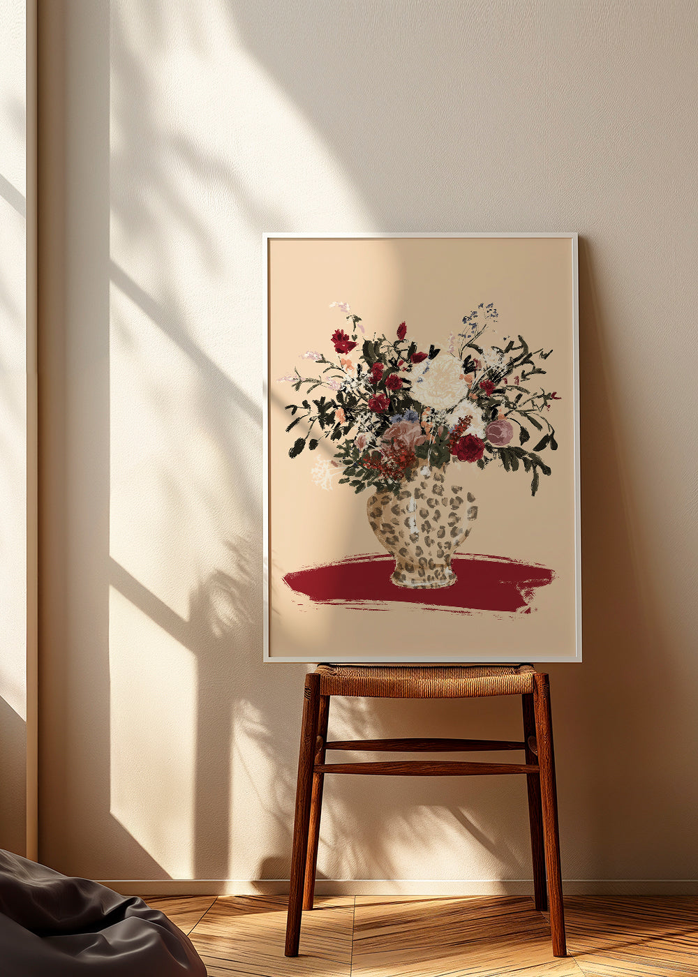 Botanisk plakat: leopardvase med farverigt buket