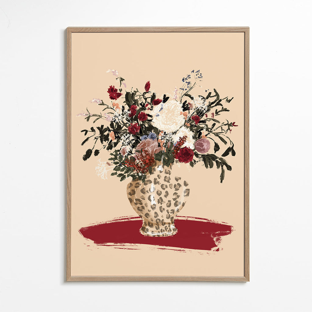 Botanisk plakat: leopardvase med farverigt buket
