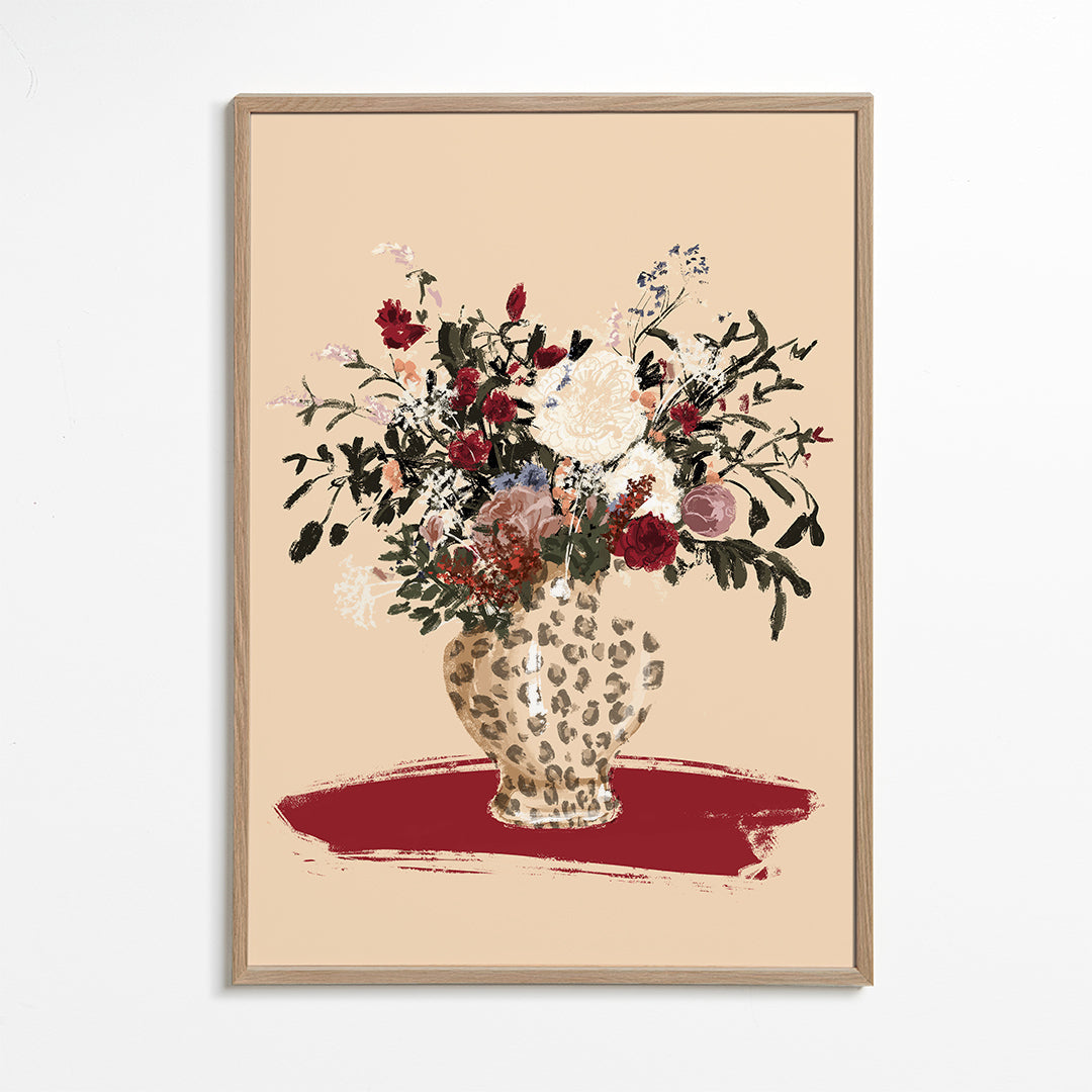 Botanisk plakat: leopardvase med farverigt buket