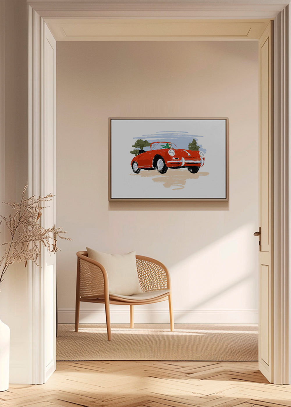 Illustration af klassisk rød bil