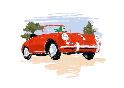 Illustration af klassisk rød bil