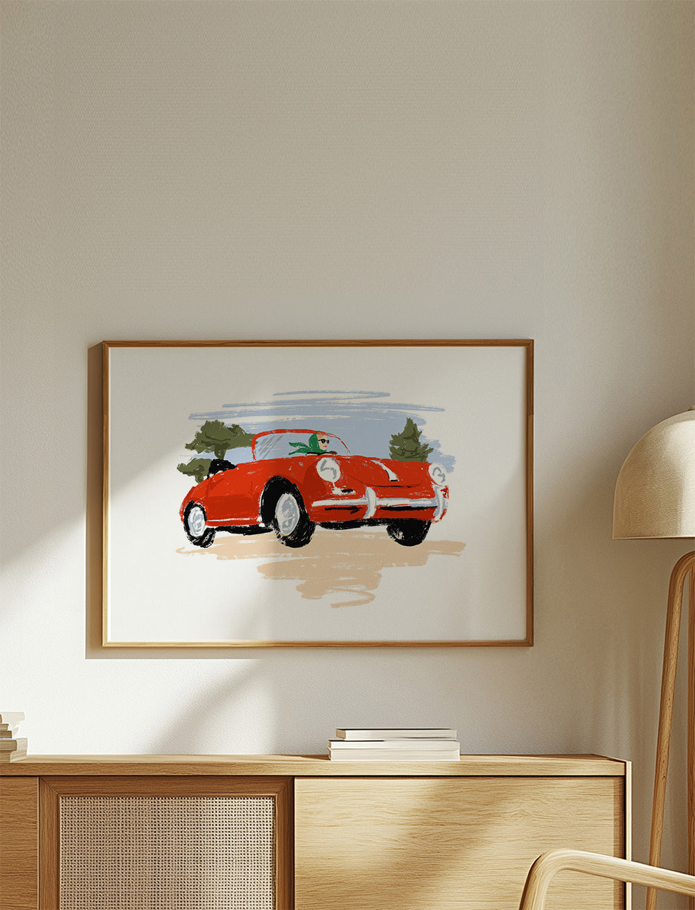 Illustration af klassisk rød bil