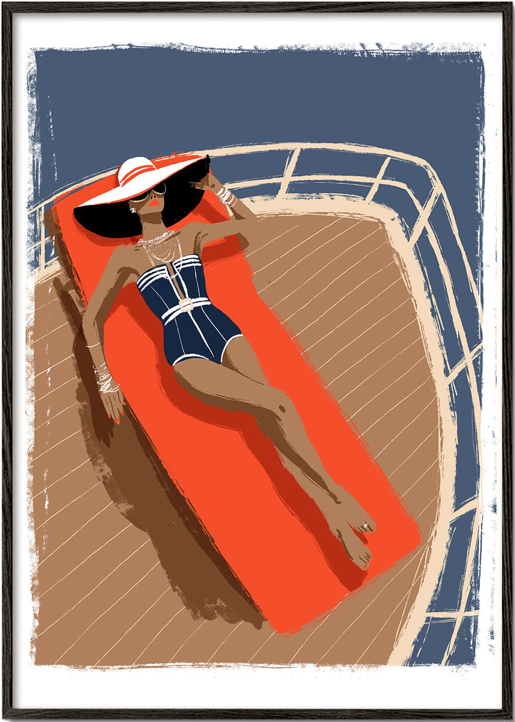 Illustration kvinde på yacht