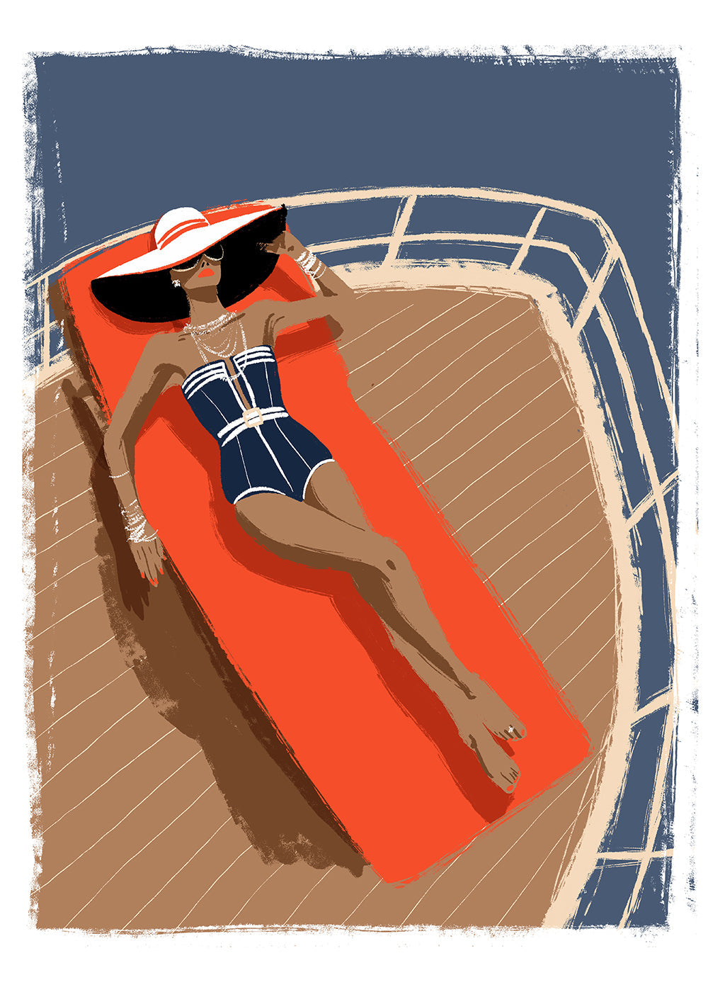 Illustration kvinde på yacht