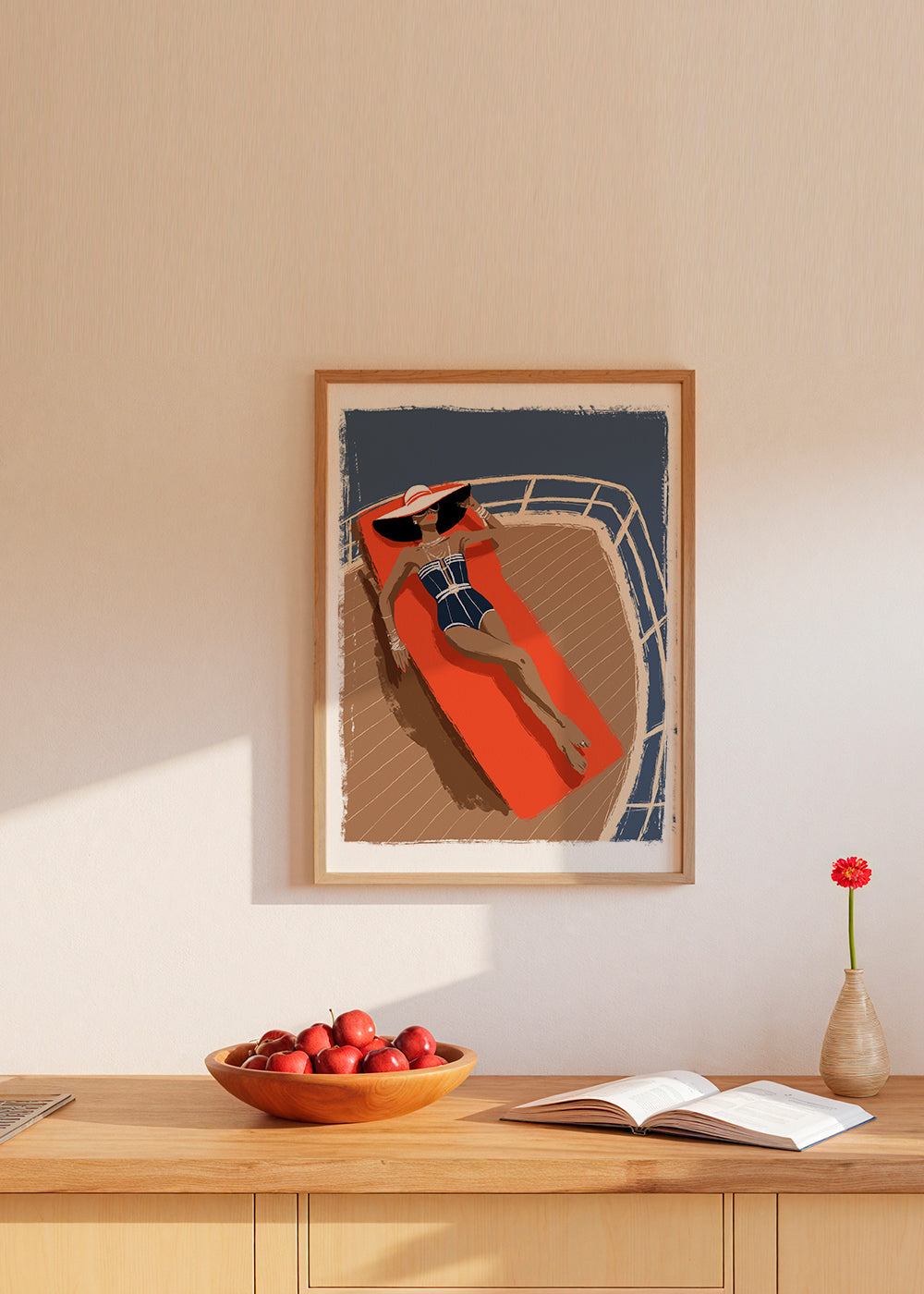 Illustration kvinde på yacht
