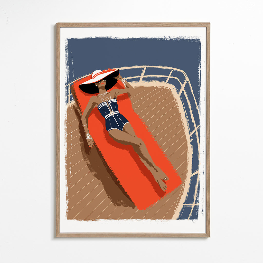 Illustration kvinde på yacht