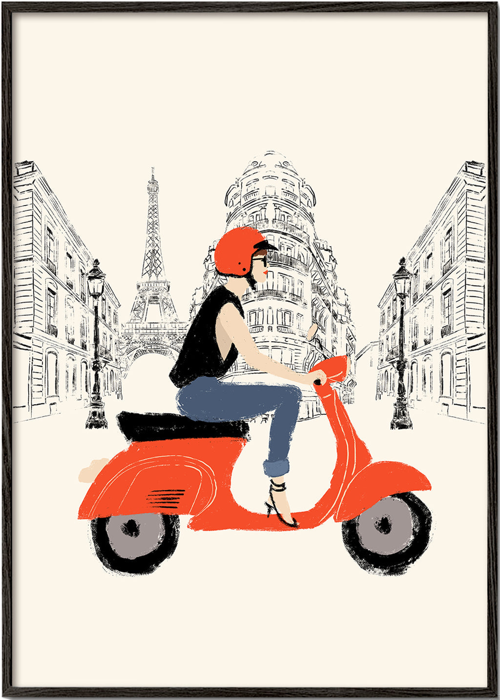 Rejseplakat med rød scooter i Paris