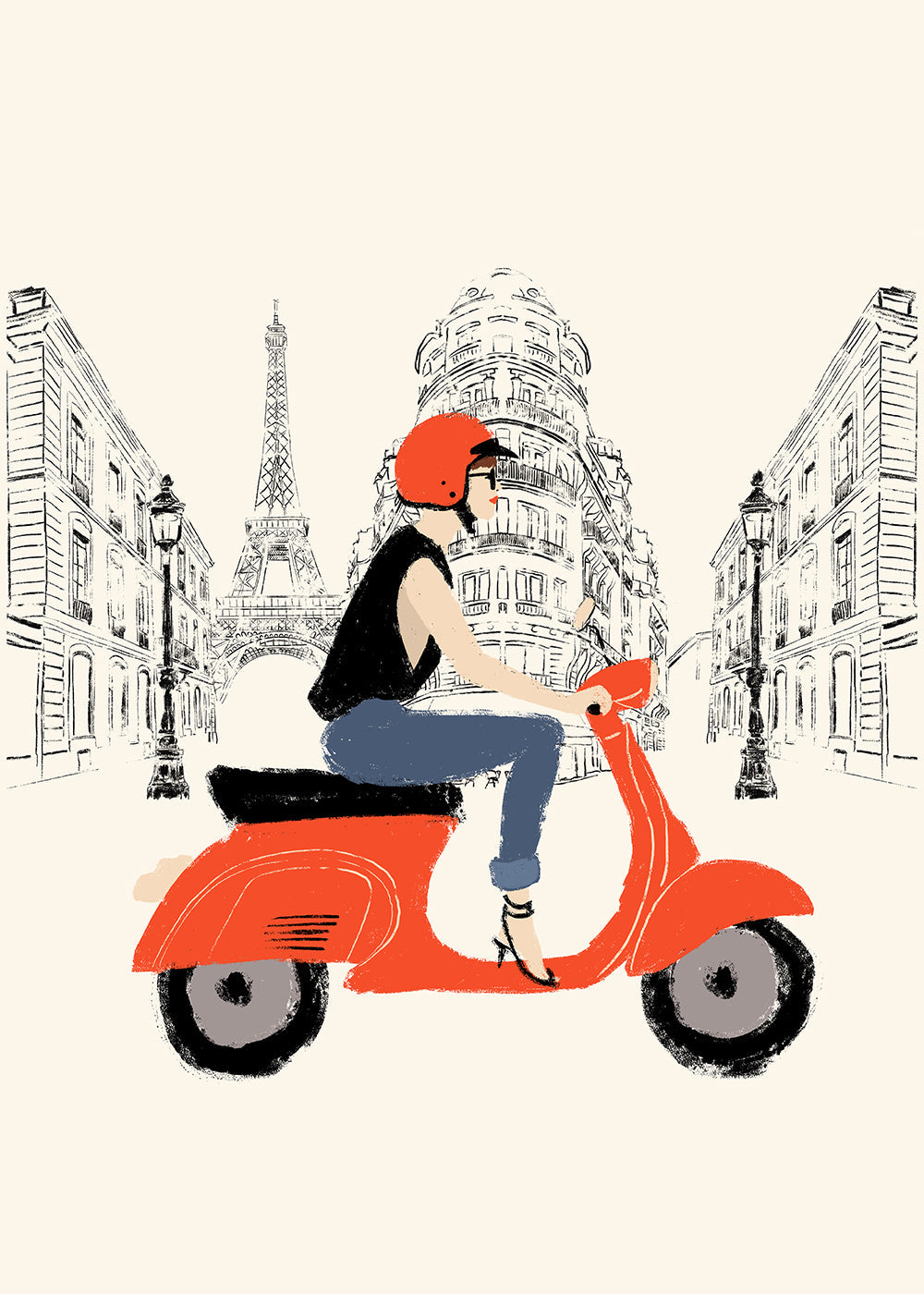 Rejseplakat med rød scooter i Paris