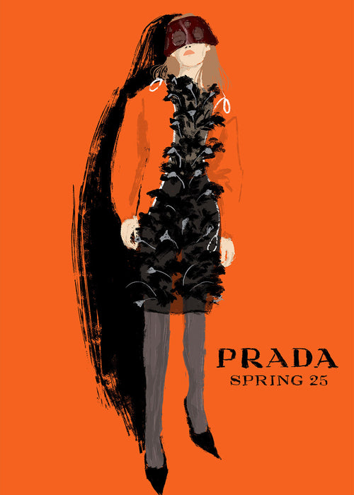 PRADA modeillustration på orange baggrund