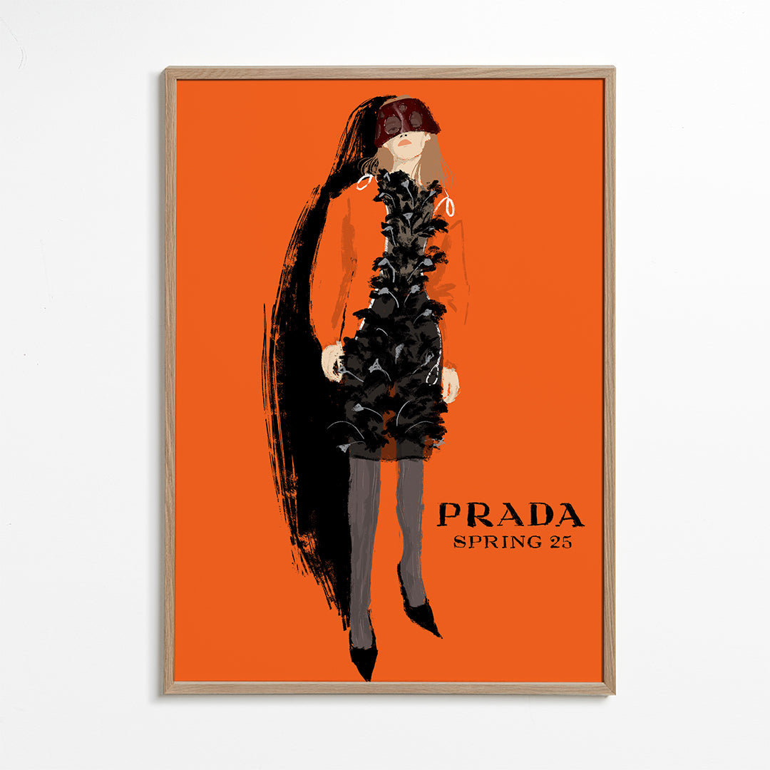 PRADA modeillustration på orange baggrund