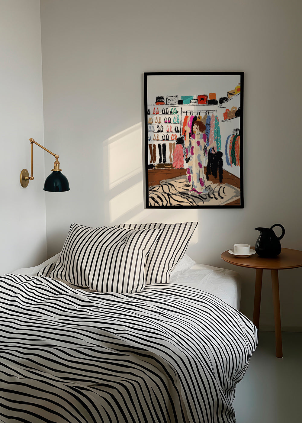 Illustration af garderobe med farverige beklædningsgenstande