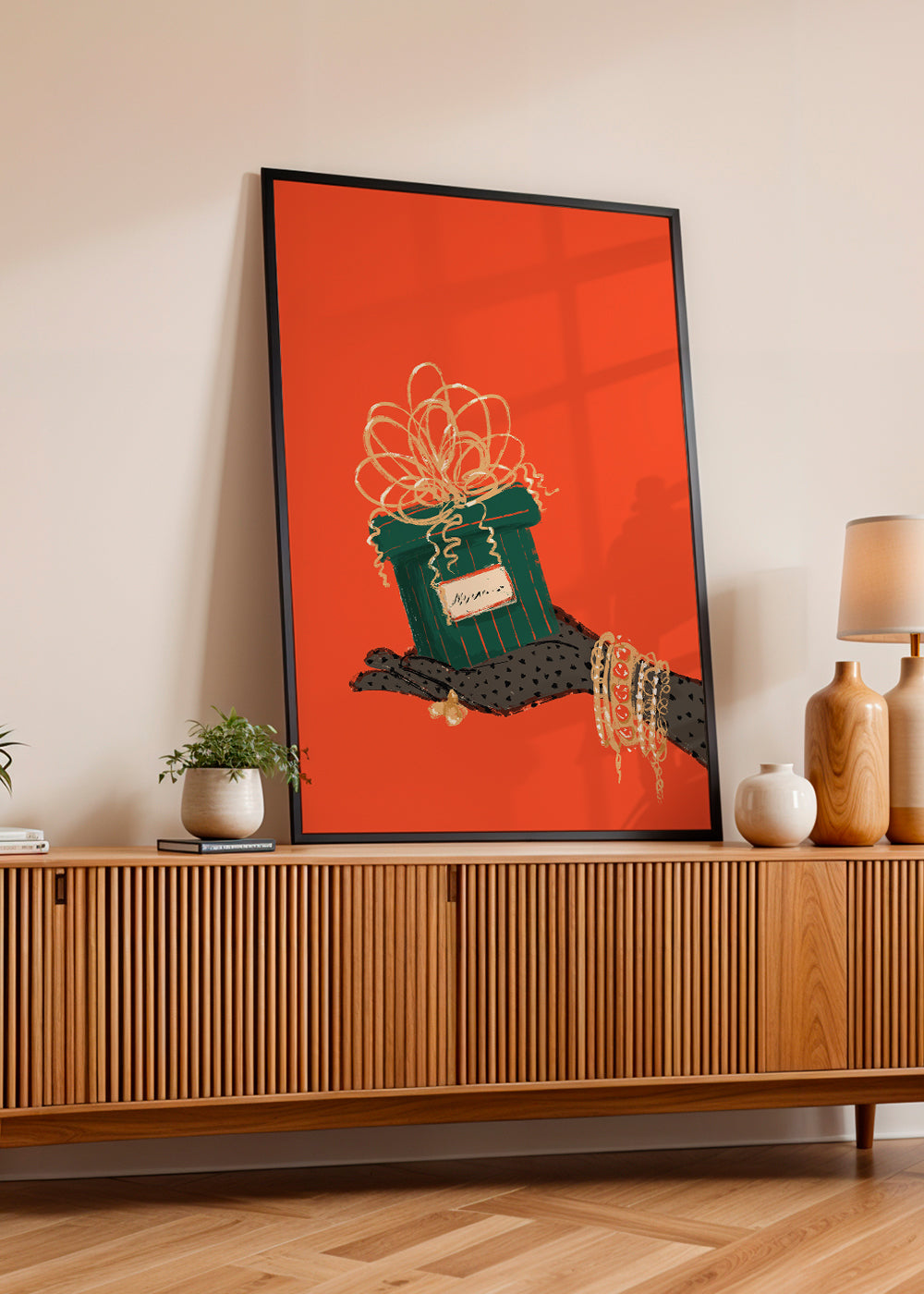 Illustration gave i hånd med smykker