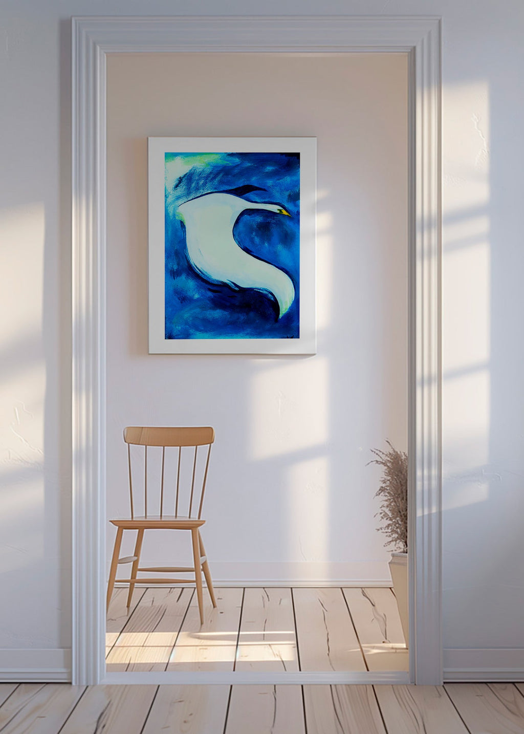 Svanekunst på dybblåt baggrund – Canvas